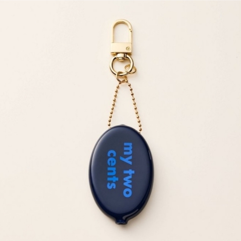 New Kate Spade My Two Cents Navy Blue Clippable Coin Pouch Keychain